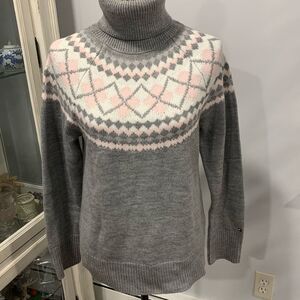 Tommy Hilfiger Turtleneck Sweater Gray and Pink Fair Isle